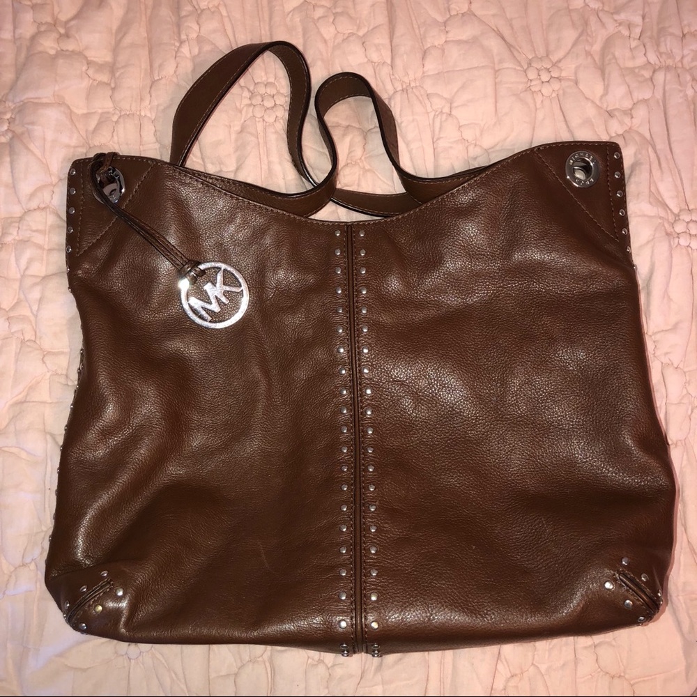 Michael Kora Brown Leather Studded Purse